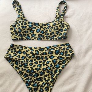 Yellow, Black, & Blue Cheetah Print Shein Bikini